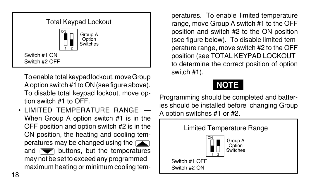 White Rodgers 1F90W-71 manual Total Keypad Lockout, Limited Temperature Range 