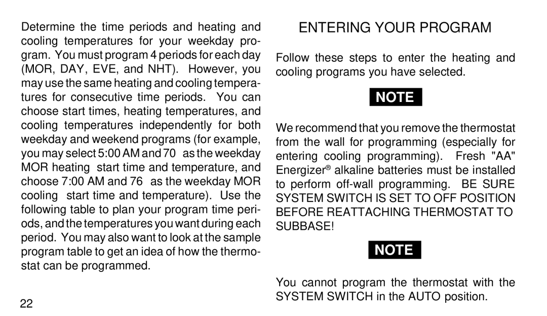 White Rodgers 1F90W-71 manual Entering Your Program 