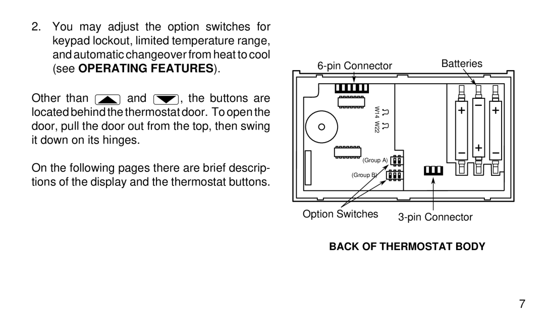 White Rodgers 1F90W-71 manual Back of Thermostat Body 