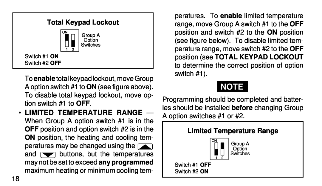 White Rodgers 1F90W-71 manual Total Keypad Lockout, Limited Temperature Range 