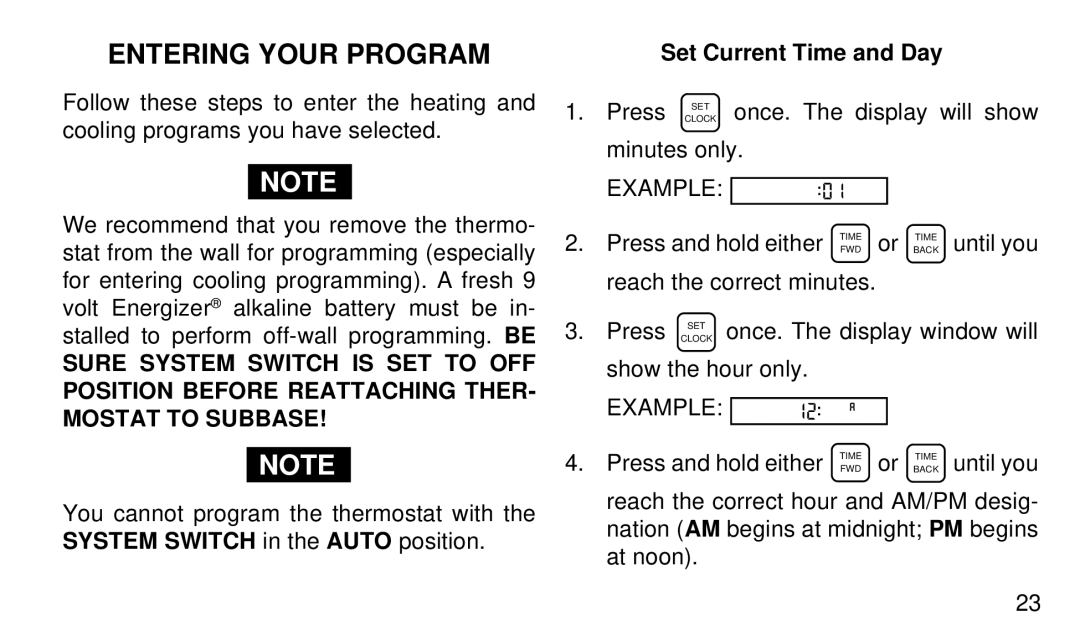 White Rodgers 1F91-71 manual Entering Your Program, Set Current Time and Day 