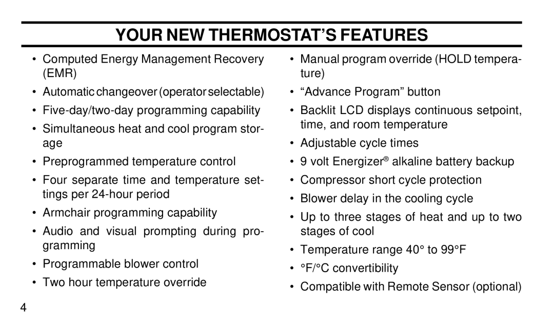 White Rodgers 1F91-71 manual Your NEW THERMOSTAT’S Features 