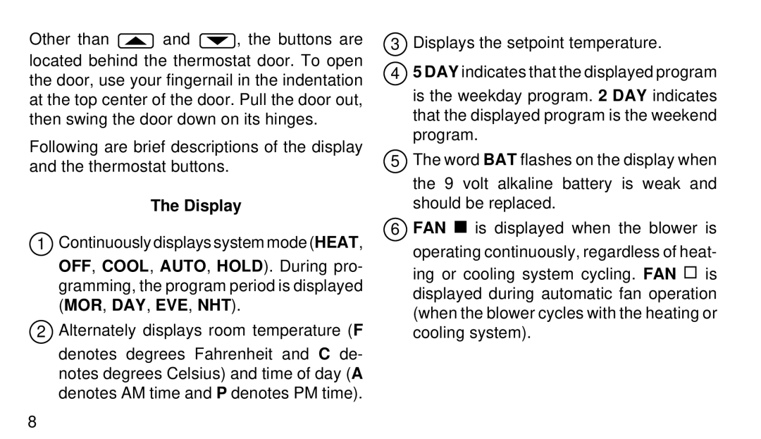 White Rodgers 1F91-71 manual Display 