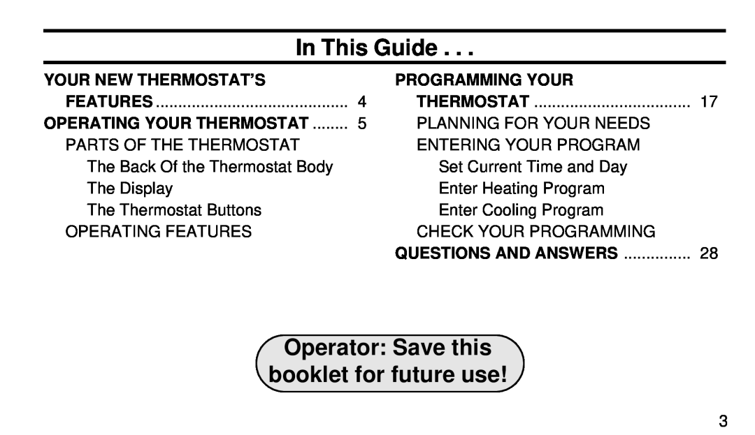 White Rodgers 1F91-71 In This Guide, Operator Save this booklet for future use, Your New Thermostat’S, Programming Your 