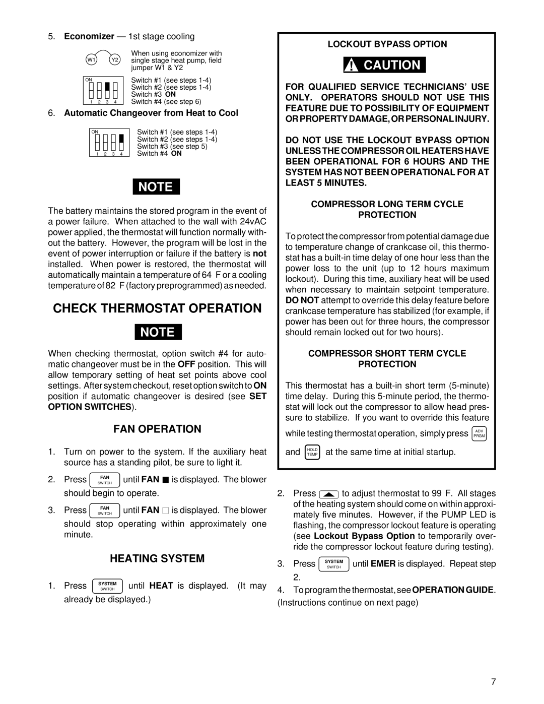 White Rodgers 1F92-71 Check Thermostat Operation, FAN Operation, Heating System, Automatic Changeover from Heat to Cool 