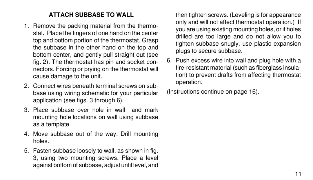 White Rodgers 1F92W-51 manual Attach Subbase to Wall 