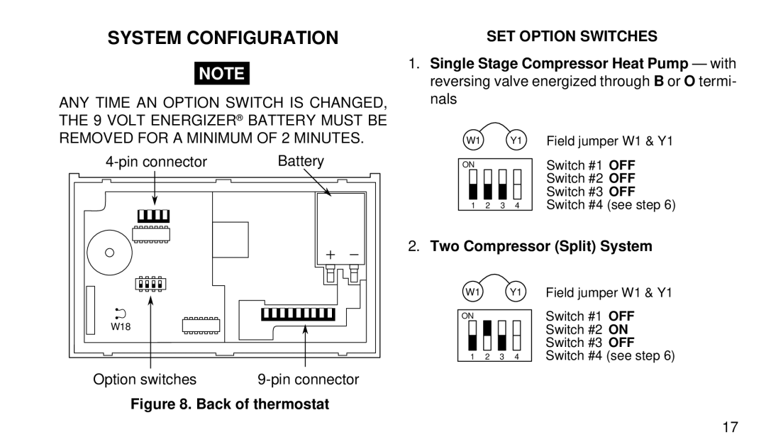 White Rodgers 1F92W-51 manual System Configuration, SET Option Switches, Two Compressor Split System 