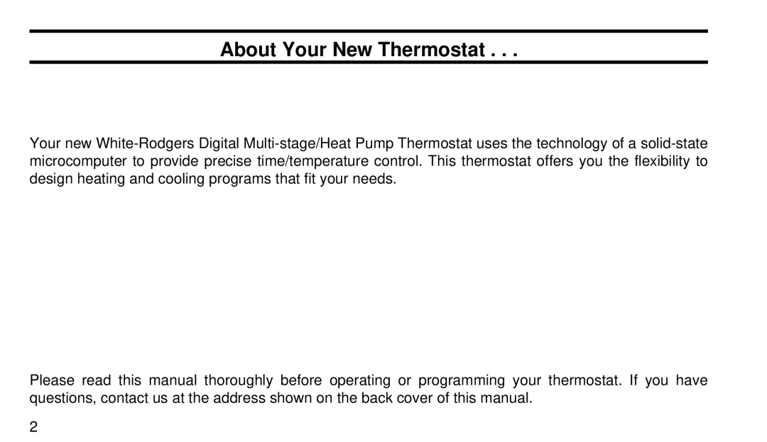 White Rodgers 1F92W-51 manual About Your New Thermostat 