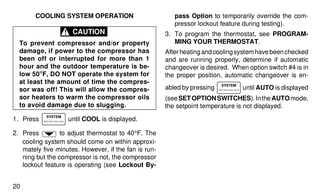 White Rodgers 1F92W-51 manual Cooling System Operation 