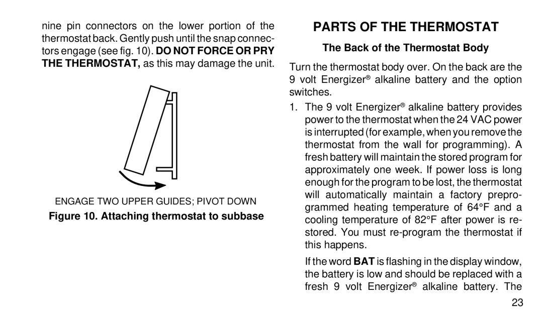 White Rodgers 1F92W-51 manual Parts of the Thermostat, Back of the Thermostat Body 