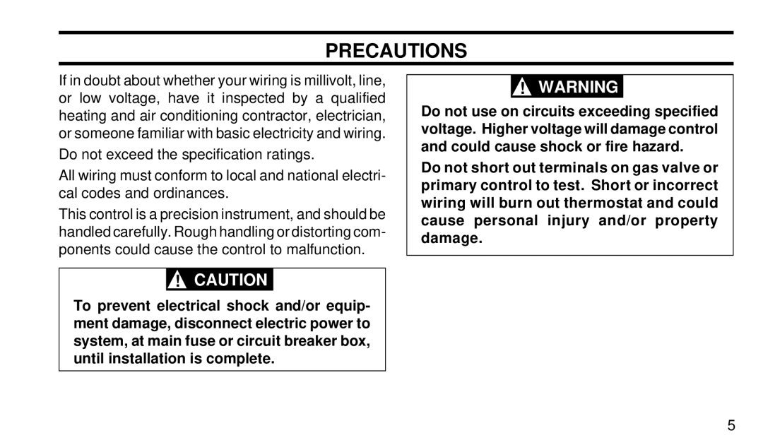 White Rodgers 1F92W-51 manual Precautions 