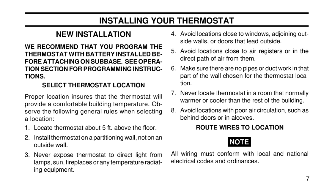 White Rodgers 1F92W-51 manual Installing Your Thermostat, NEW Installation, Route Wires to Location 