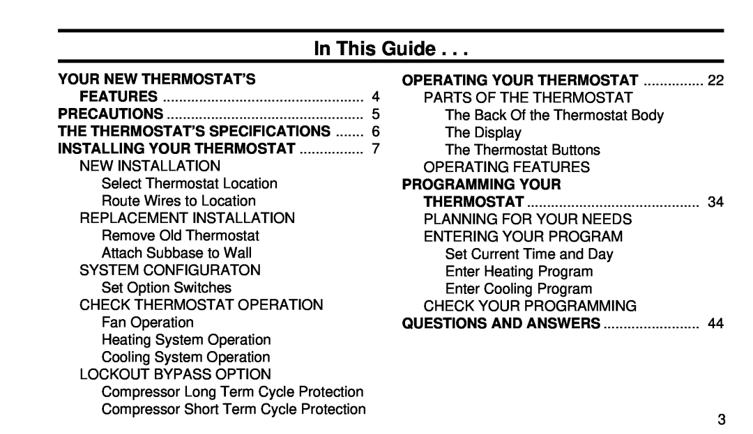 White Rodgers 1F92W-51 In This Guide, Your New Thermostat’S, The Thermostat’S Specifications, Installing Your Thermostat 