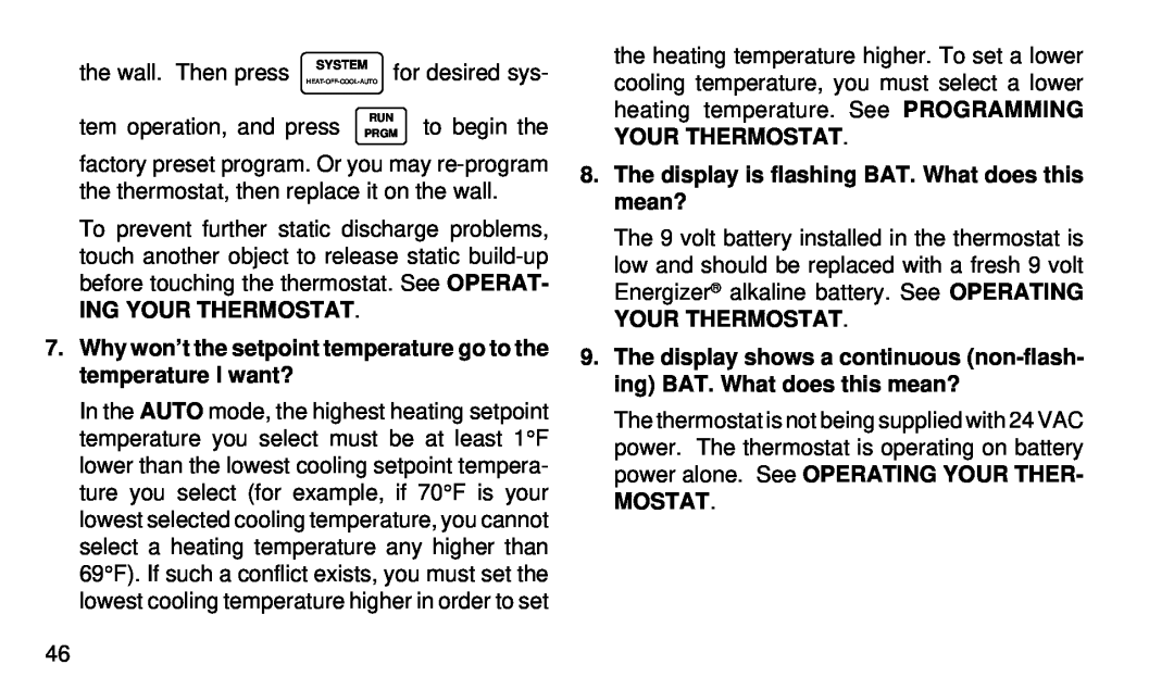 White Rodgers 1F92W-51 manual the wall. Then press, tem operation, and press, to begin the, Ing Your Thermostat, Mostat 