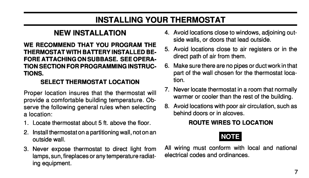 White Rodgers 1F92W-51 Installing Your Thermostat, New Installation, Select Thermostat Location, Route Wires To Location 