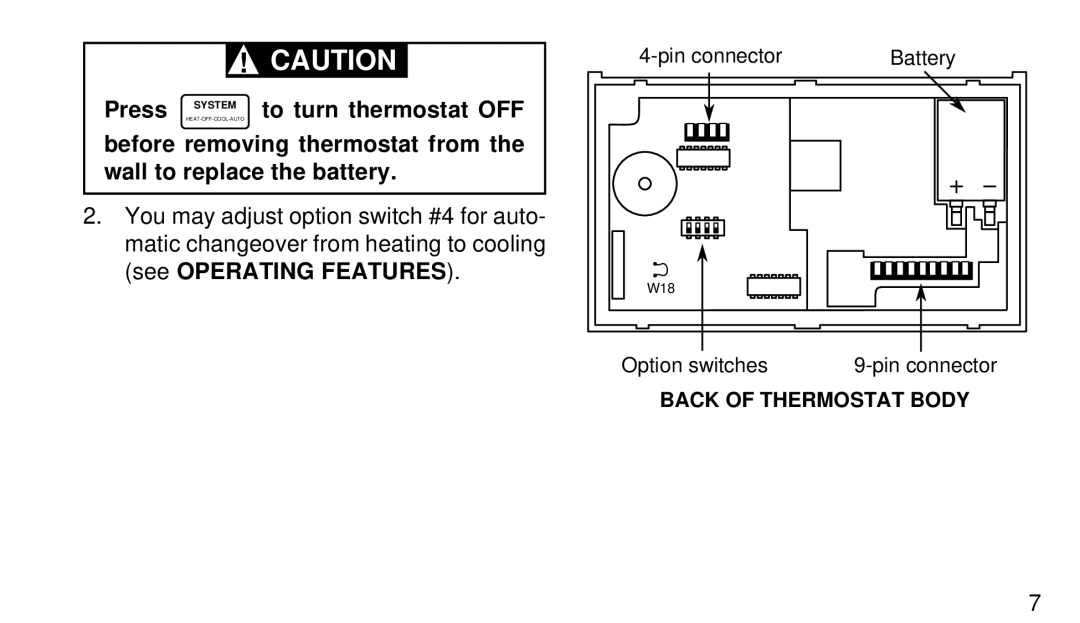 White Rodgers 1F92W-71 manual Back of Thermostat Body 