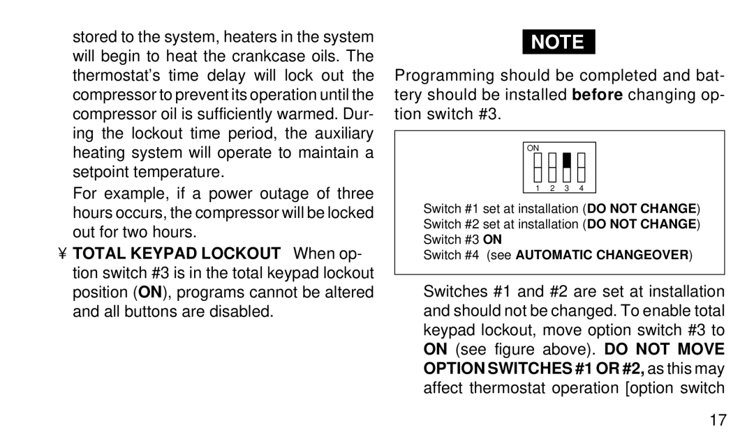 White Rodgers 1F94-71 manual Switch #4 see Automatic Changeover 