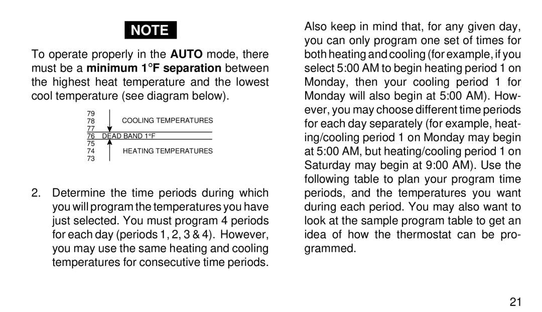 White Rodgers 1F94-71 manual Cooling Temperatures Dead Band 1F Heating Temperatures 
