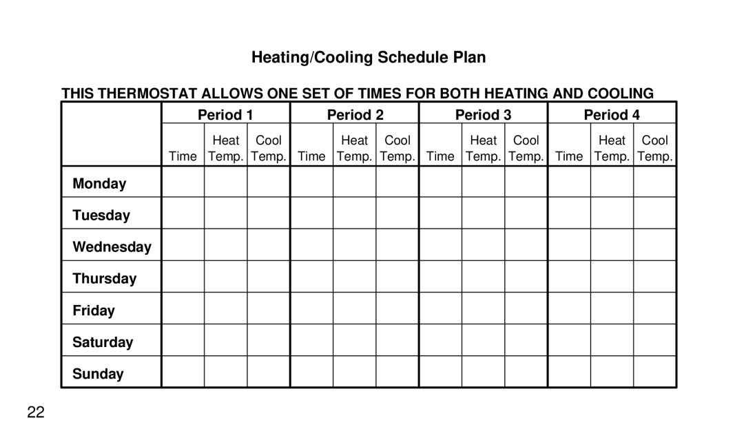 White Rodgers 1F94-71 manual Heating/Cooling Schedule Plan 