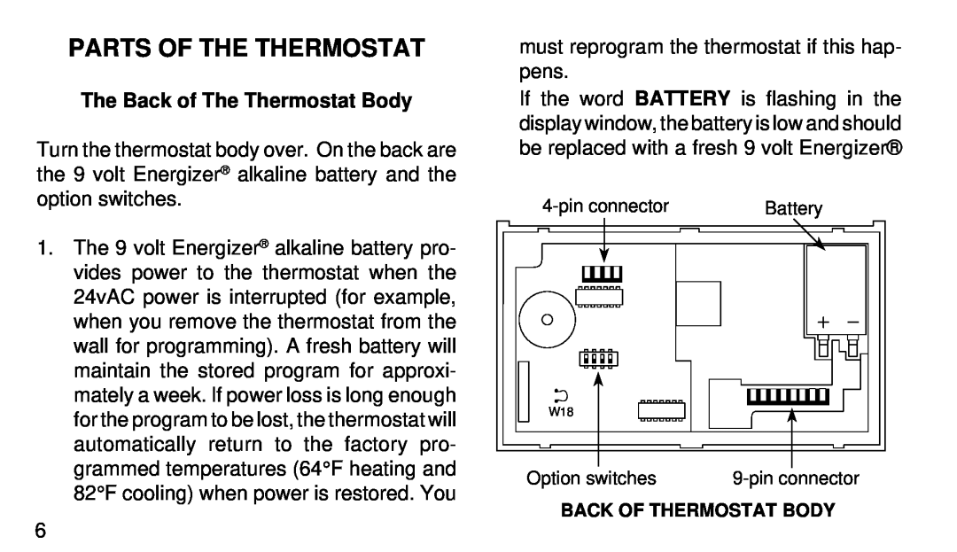 White Rodgers 1F94-71 manual Parts Of The Thermostat, The Back of The Thermostat Body 