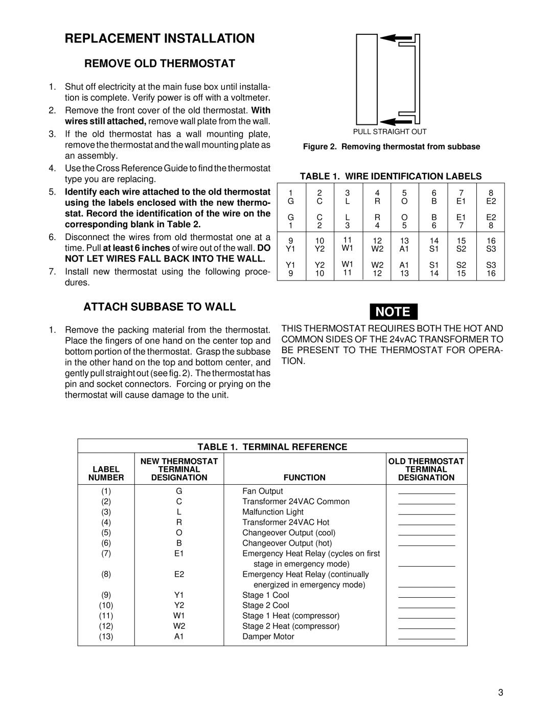 White Rodgers 1F94-80 installation instructions Replacement Installation, Remove OLD Thermostat, Attach Subbase to Wall 