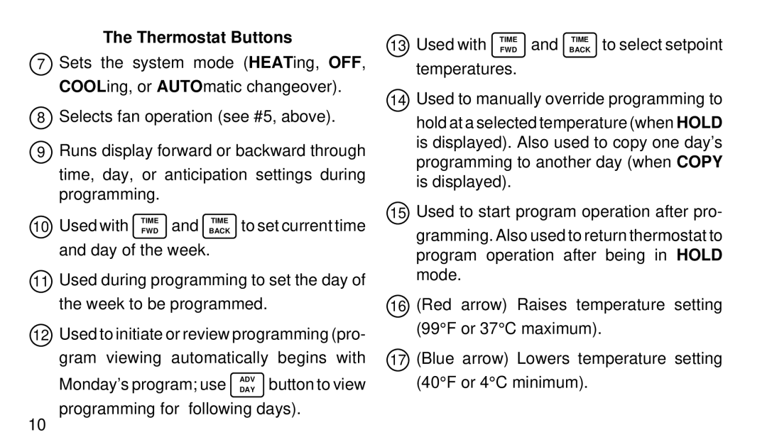 White Rodgers 1F94W-71 manual Thermostat Buttons 