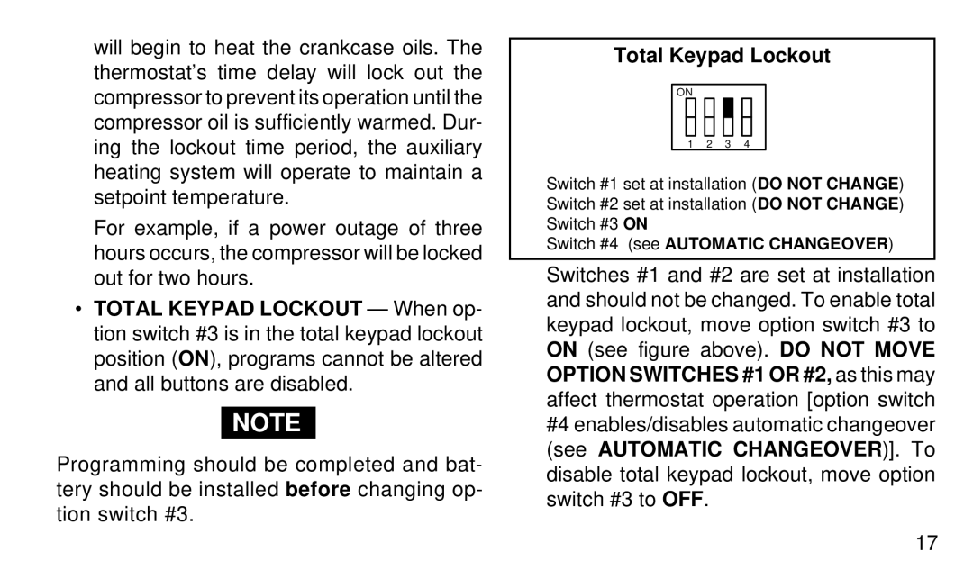 White Rodgers 1F94W-71 manual Total Keypad Lockout 