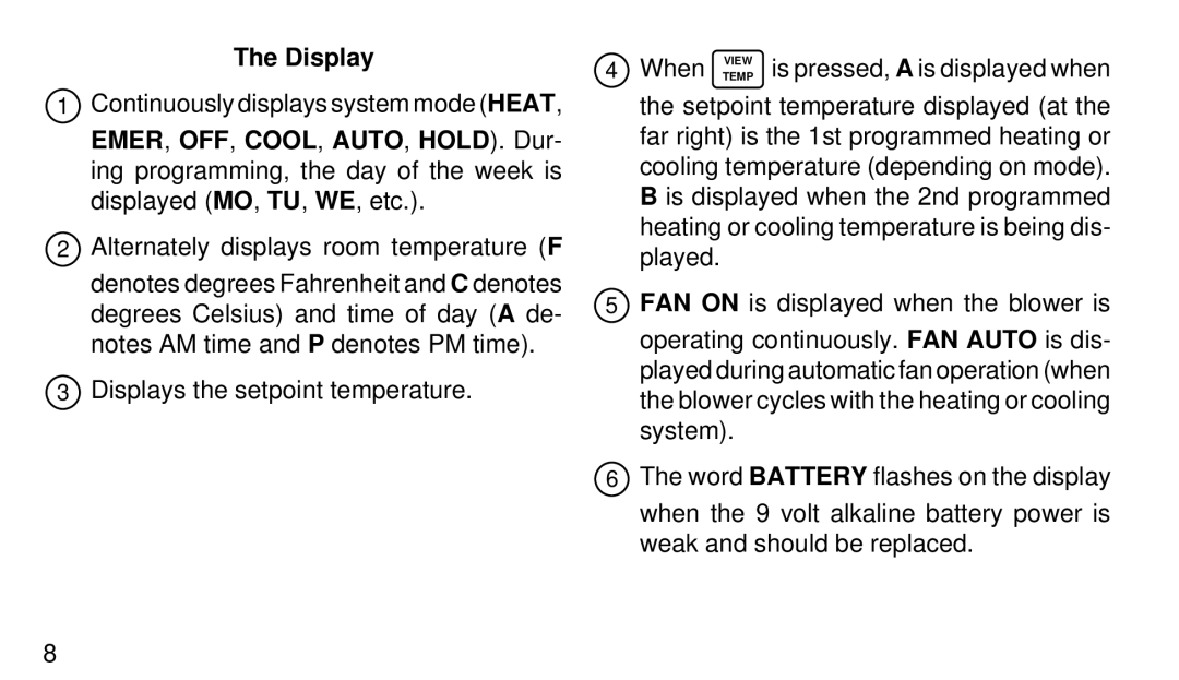 White Rodgers 1F94W-71 manual Display 