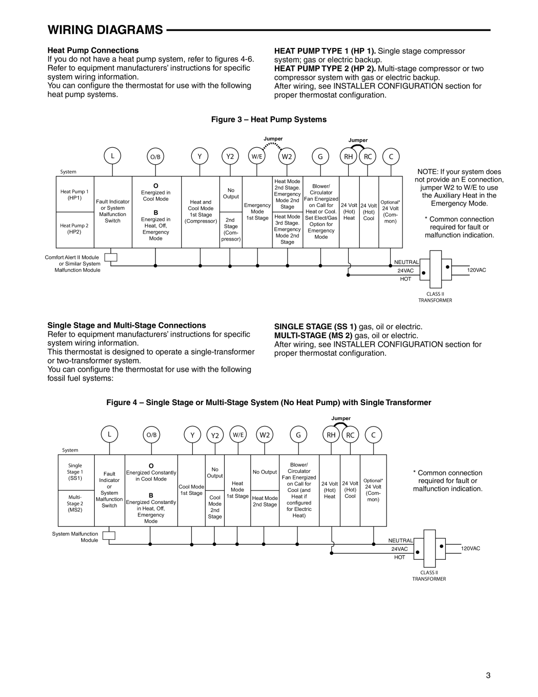 White Rodgers 1F95-0477 specifications Wiring Diagrams, Heat Pump Connections, Single Stage and Multi-Stage Connections 