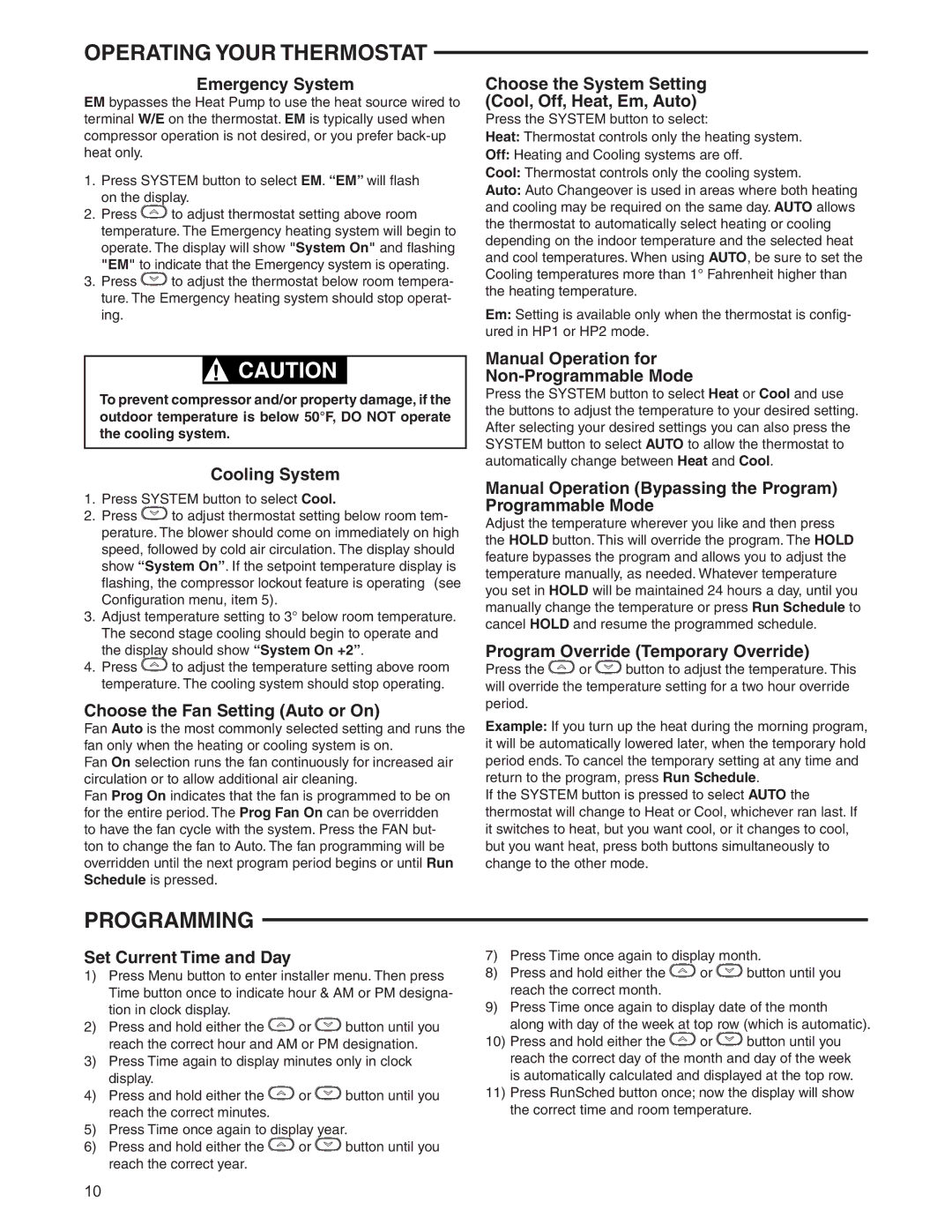 White Rodgers 1F95-0671 specifications Programming 