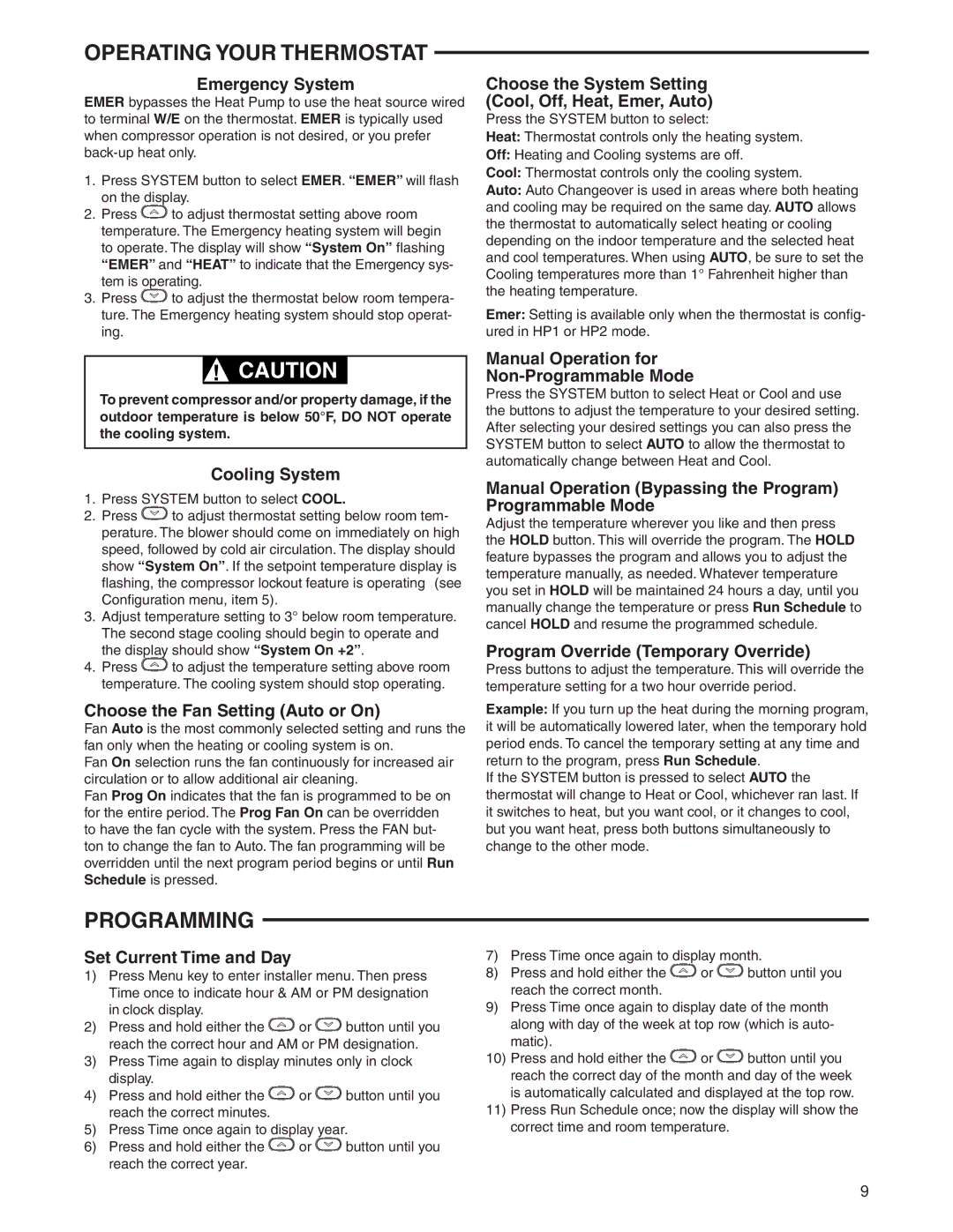 White Rodgers 1F95-0680 specifications Programming 