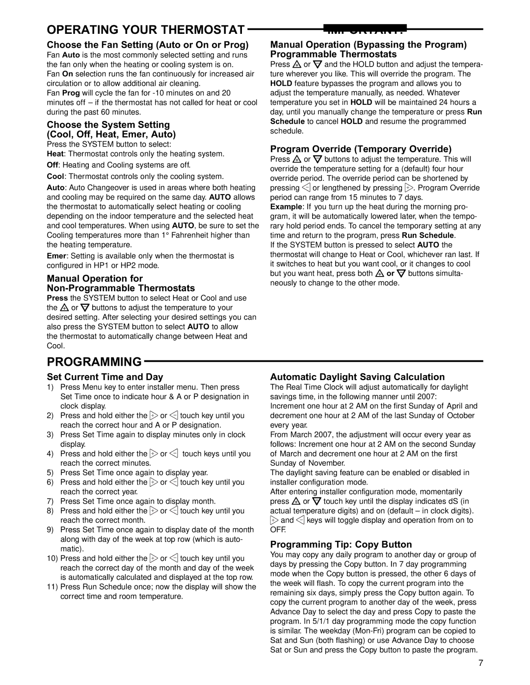 White Rodgers 1F95-1277 specifications Operating Your Thermostat, Programming 