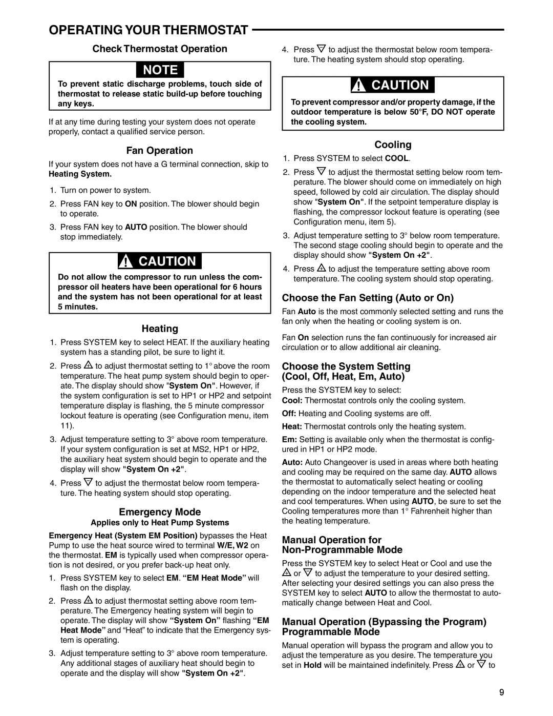 White Rodgers 1F95-1280 specifications Operating Your Thermostat 