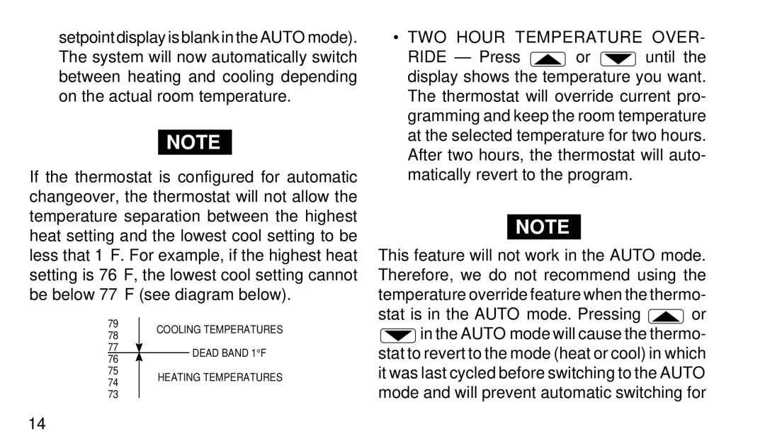 White Rodgers 1F95-80 manual TWO Hour Temperature Over, Stat to revert to the mode heat or cool in which 