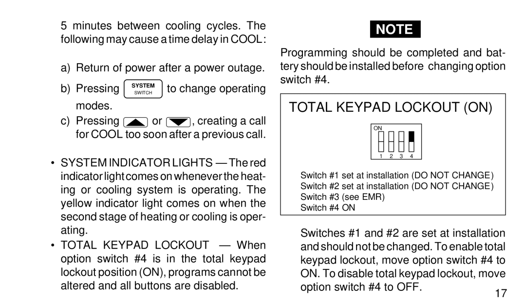 White Rodgers 1F95-80 manual Total Keypad Lockout on 