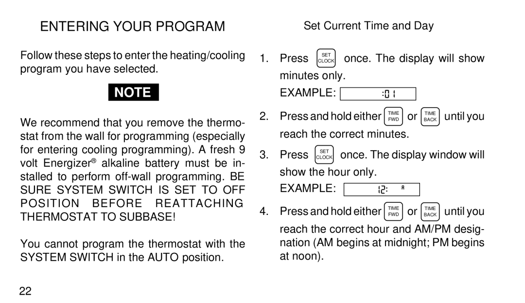 White Rodgers 1F95-80 manual Entering Your Program, Set Current Time and Day 