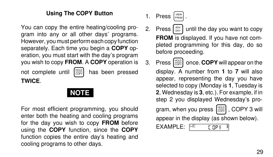 White Rodgers 1F95-80 manual Using The Copy Button, Twice 