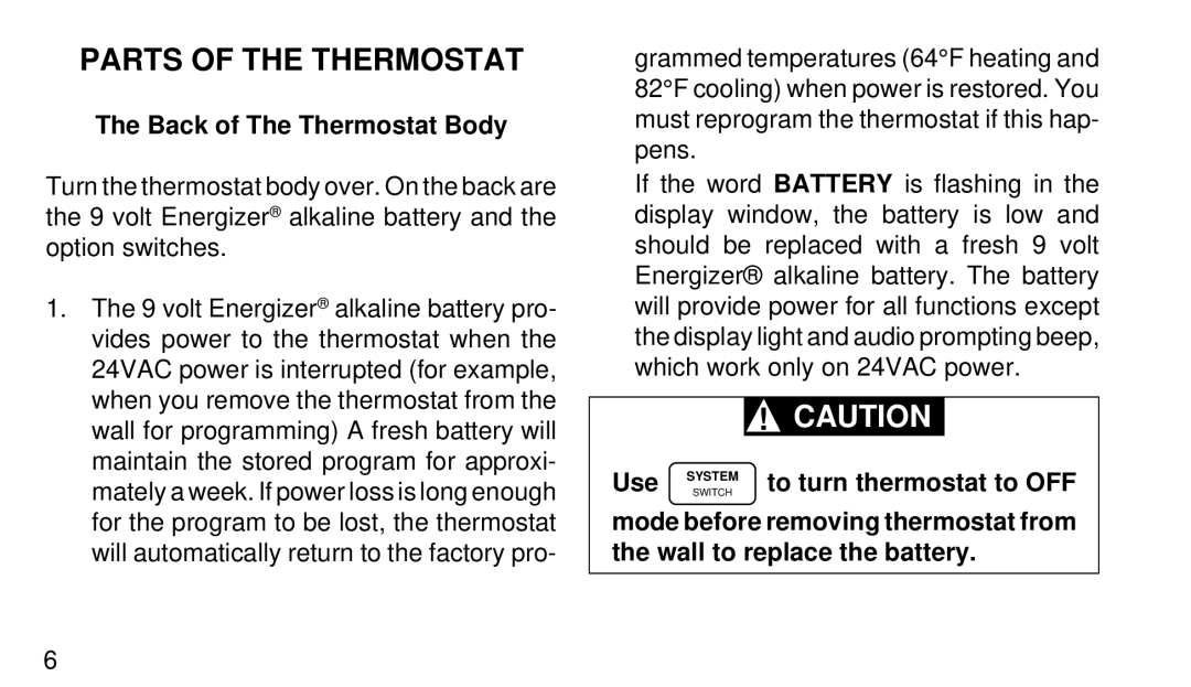 White Rodgers 1F95-80 manual Parts of the Thermostat, Back of The Thermostat Body 