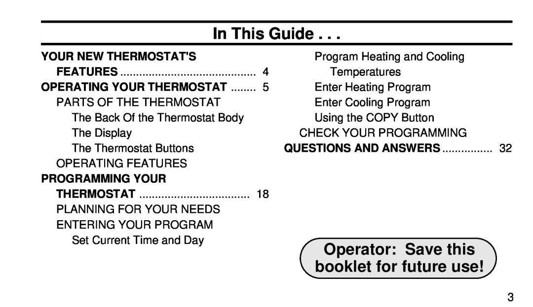 White Rodgers 1F95-80 manual In This Guide, Your New Thermostats, Operating Your Thermostat, Questions And Answers 