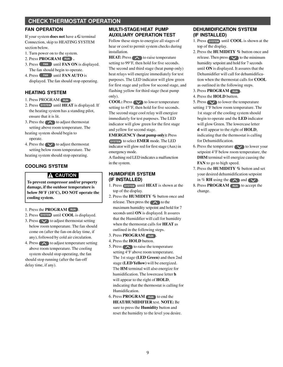 White Rodgers 1F95CA-391 specifications Check Thermostat Operation 