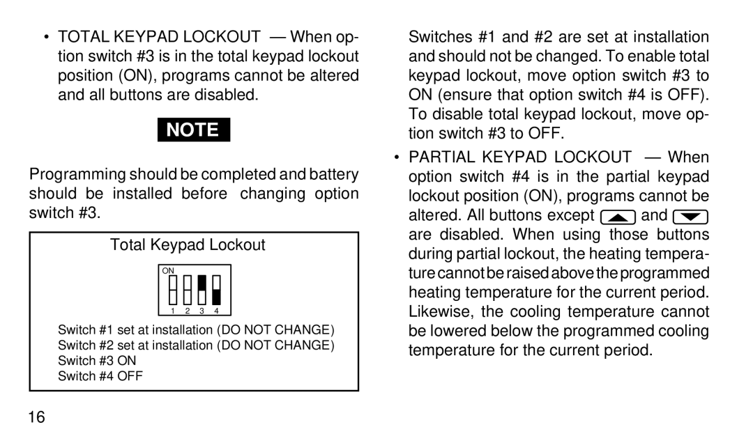 White Rodgers 1F95W-71 manual Total Keypad Lockout 