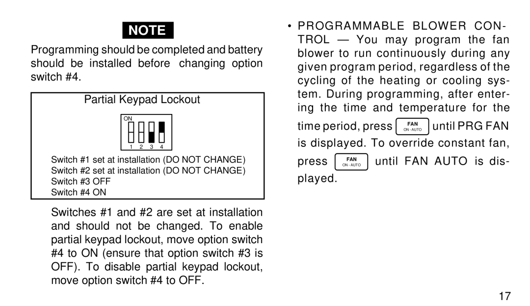 White Rodgers 1F95W-71 manual Partial Keypad Lockout 