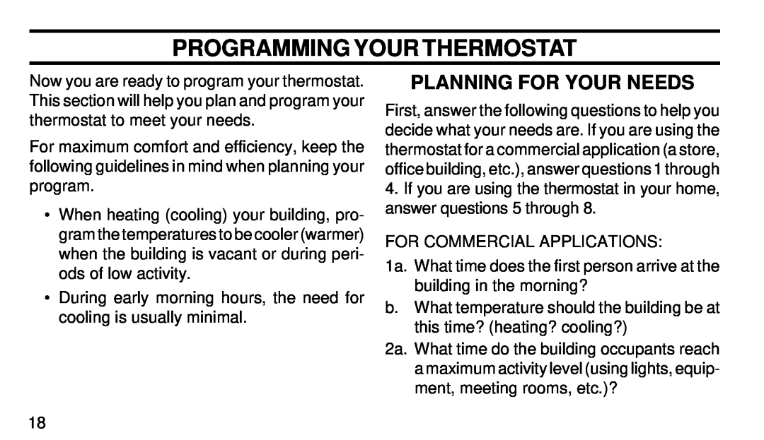 White Rodgers 1F95W-71 manual Programming Your Thermostat, Planning For Your Needs 