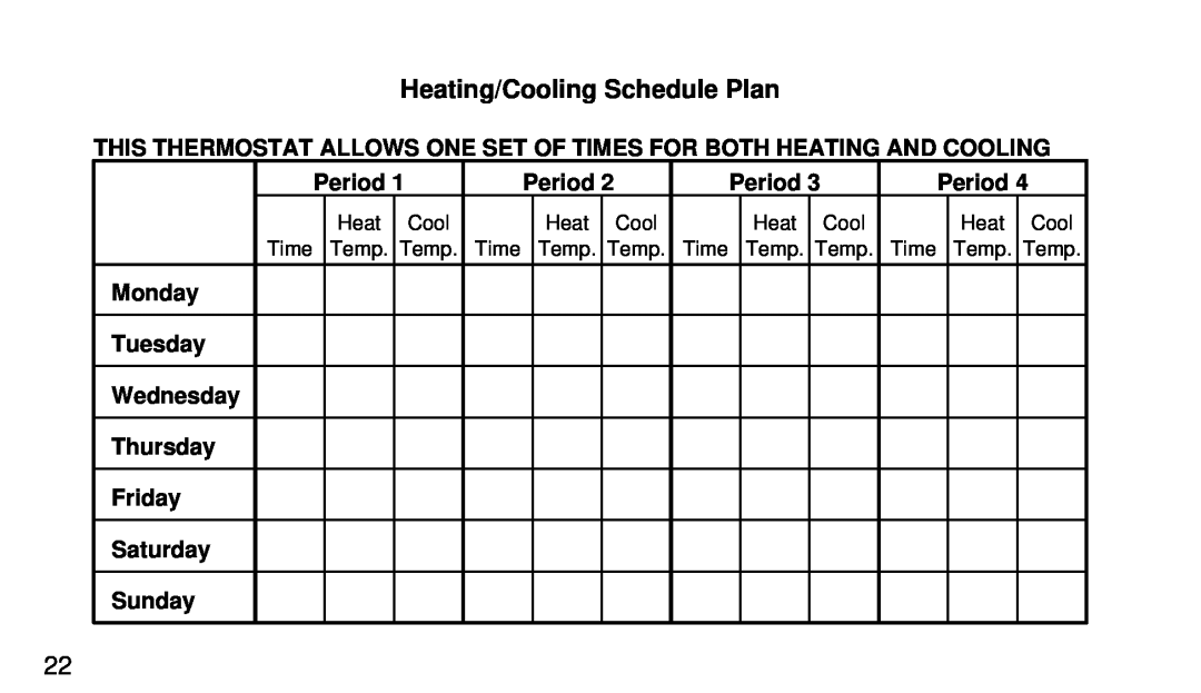 White Rodgers 1F95W-71 manual Heating/Cooling Schedule Plan 