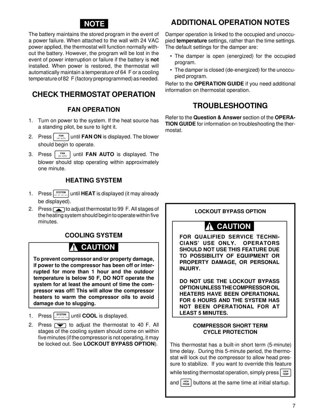 White Rodgers 1F95W-80 installation instructions Check Thermostat Operation, Troubleshooting, Additional Operation Notes 