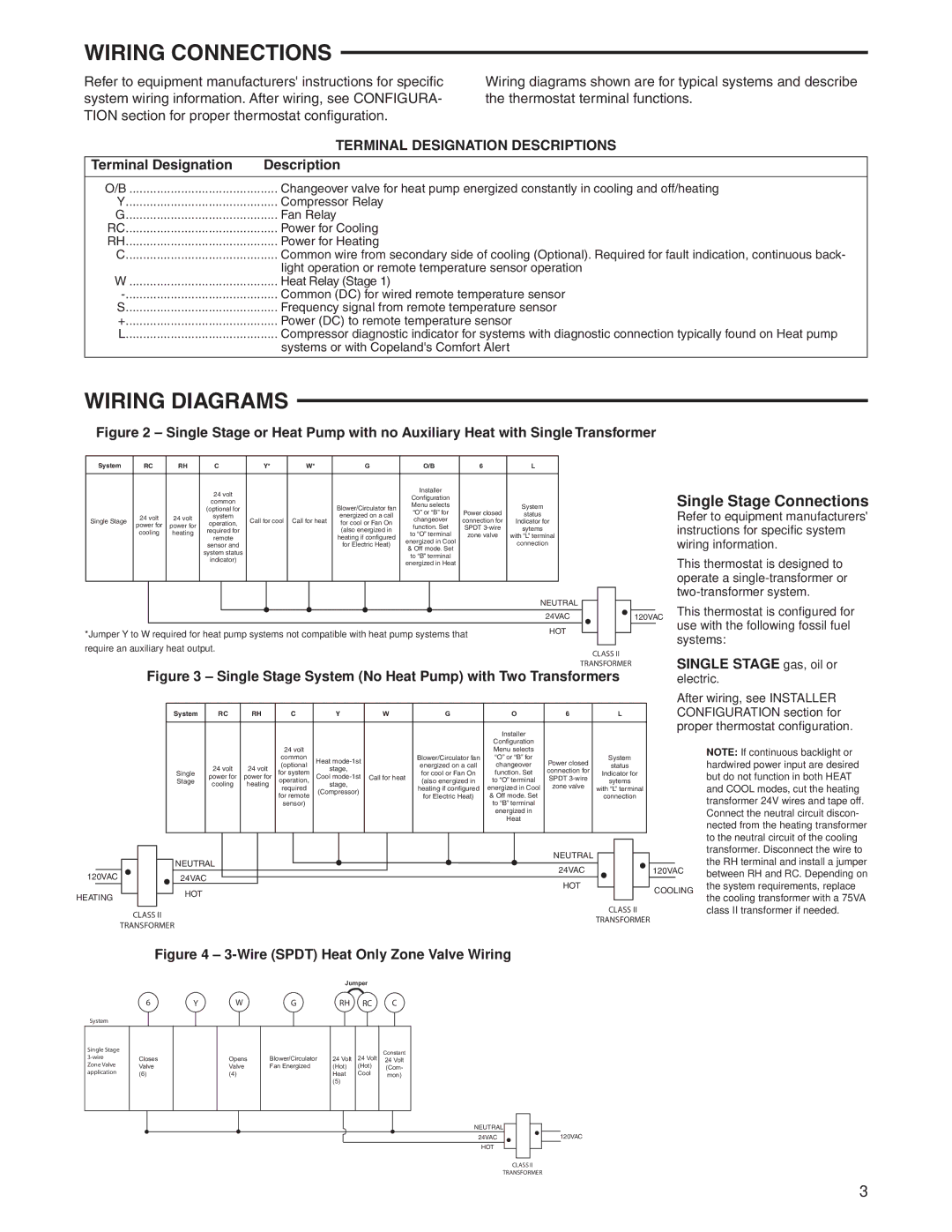 White Rodgers 1F97-0671 specifications Wiring Connections, Wiring Diagrams, Terminal Designation Descriptions 