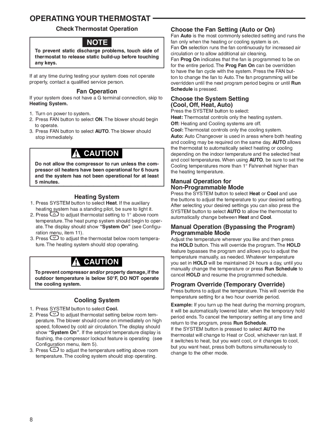 White Rodgers 1F97-0671 specifications Operating Your Thermostat 