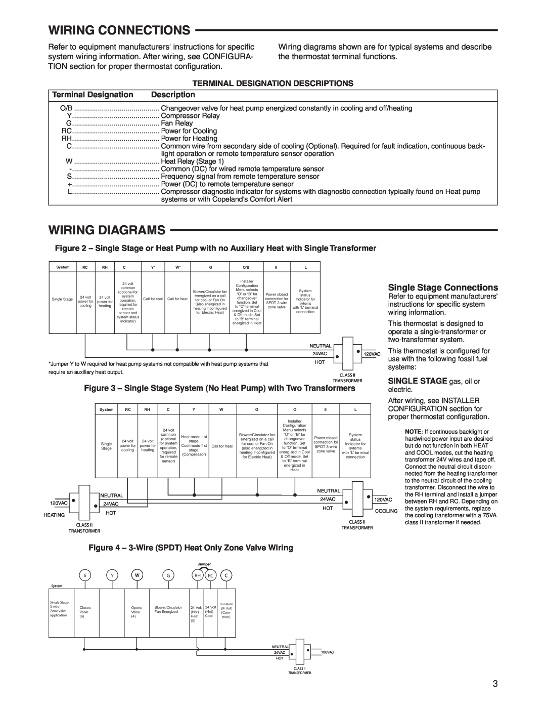 White Rodgers 1F97-0671 specifications Wiring Connections, Wiring Diagrams, Single Stage Connections 