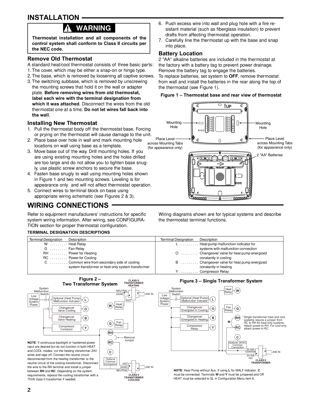 White Rodgers 1F97-1271 specifications Installation, Wiring Connections, Battery Location Remove Old Thermostat 