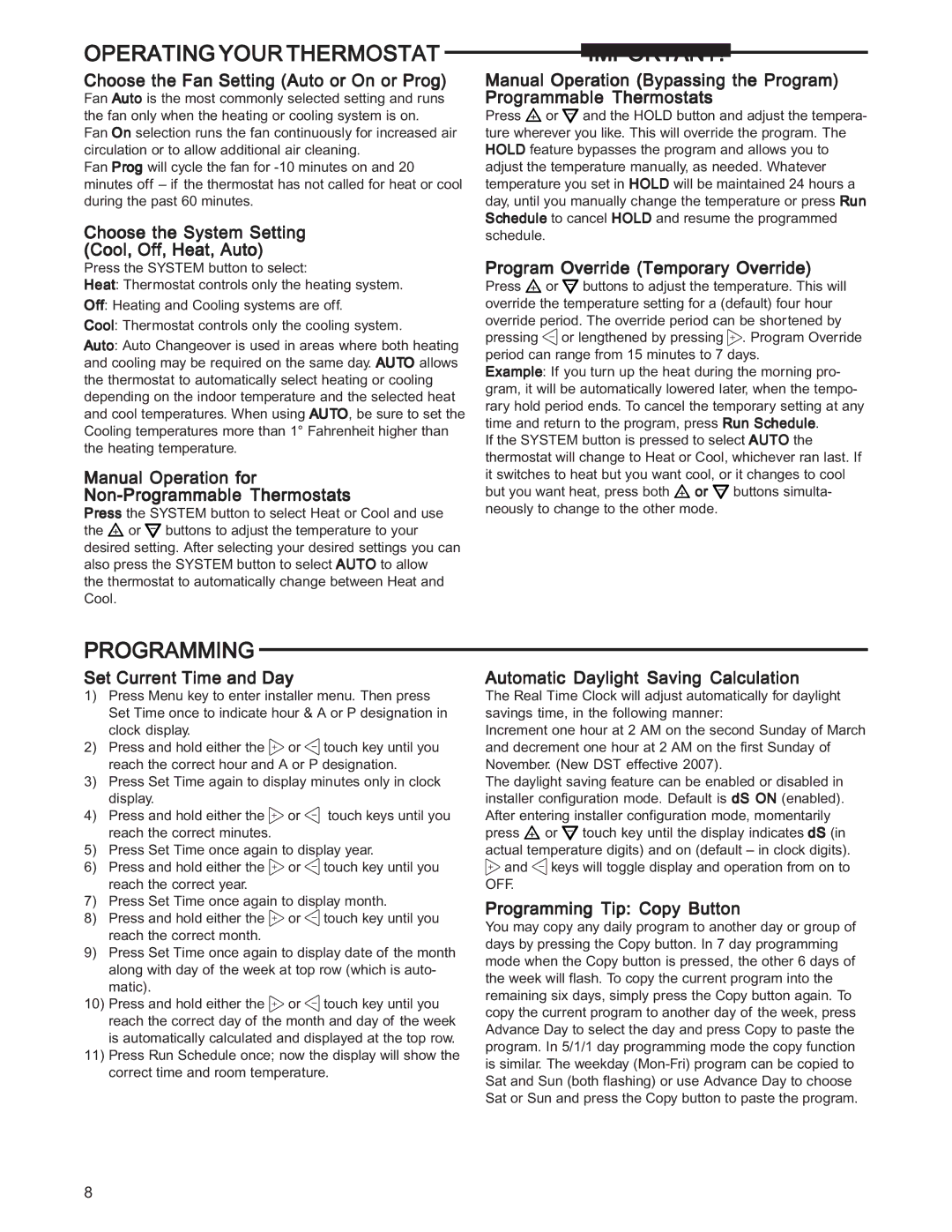 White Rodgers 1F97-1277 specifications Operating Your Thermostat, Programming 